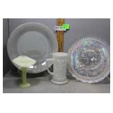 4pcs iridescent Fenton - trumpet vase, Floral plat