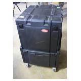 Double decker audio storage case on wheels