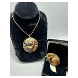 Enamel bird pendant & Japanese netsuke