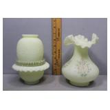 Fenton fairy light & floral ruffle top vase signed