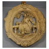 Chalkware wall plaque in 3-D Victorian-style figur