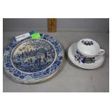 Blue & White stoneware plates & Spode Blue Bird cu