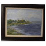 Framed shoreline acrylic 25.5' x 31.5' by Nancy Sm