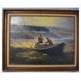 Framed fisherman canvas signed lower right 23' x 2