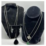 Sterling necklace grouping & fish earrings 21.5gtw