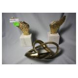 Pair wing & marble bookends & contemporary cast me