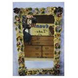 Cast Metal Framed mirror with floral motif - 16' x