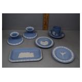 Six pc Wedgwood incl pair candlestick holders, tra