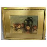 Original stillife on board of apples & jug signed