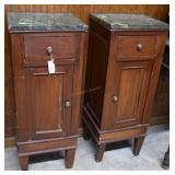 Pair marble top side single drawer bedside cabinet
