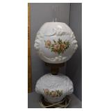 HP White parlor lamp with floral design and molded