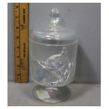 Fenton frosted lidded dish with cat