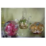 3x Joe St Claire  paperweights - pink & yellow flo