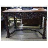 Claw feet carved entry table with floral skirting