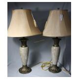 Pair of marble base and cast table lamps