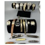 Wrist watch & pocketknife grouping - Casio, Kent,