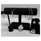 Sterling earrings, bangle & mother of pearl pendan