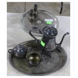 Silver-plate serving tray, salt & pepper, Cream &