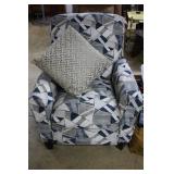 Contemporary armchair with geometric blue/grey pat