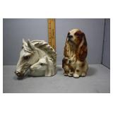 Two animal floral vases: Mapcoware horses and unma