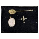 14kt Vintage jewelry lot incl stickpin with diamon