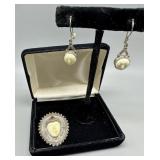 Art Deco Sterling Brooch with ruby and face & pair