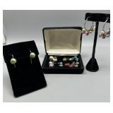 Nine pairs of Sterling earrings with multicolored