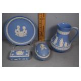 Four pc Wedgwood incl pitcher, egg trinket box, re