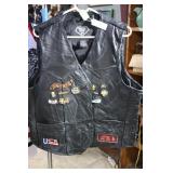 Leather motorcycle vest with patches & pins