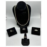 Sterling jewelry 45gtw - rope necklace, & 4 rings