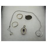 Six pc Sterling Jewelry grouping incl chain, 'Wher