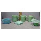 Fireking green custard glass coffee mugs, Italian