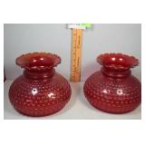 Two Fenton hobnail glass parlor lamp shades in red