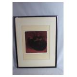 Abstract horse block print 'Black on Red' 12' x 15