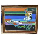 Original abstract on canvas of cows breaking free