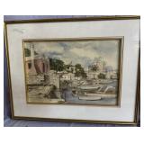 Watercolor of European harbor 23' x 18'