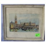 Framed Cristin signed watercolor of San Marc and P
