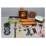 Sunglasses, jewelry box, cards, bracelets & key ch