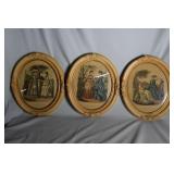 Three oval framed lady in waiting prints 'La Mode