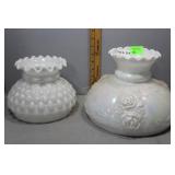 Two milk glass parlor shades