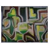 Abstract on canvas in green & brown hues - Nancy S