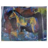 Abstract on canvas of horse signed lower right - N