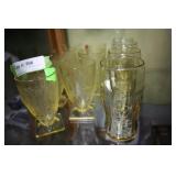 Depression glass drink ware in yellow