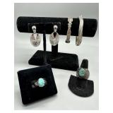 Sterling grouping 98.3gtw - Turquoise rings, rope