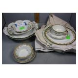 Limoges porcelain HP floral plates & bowls, Grindl