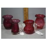 Four cranberry glass petite - cream, sugar, pair v