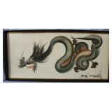 Framed Japanese Ippitsuryu Sumi-e ink dragon artis