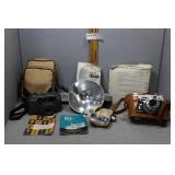 Camera grouping - Graphic 35 camera, flash, Pentax