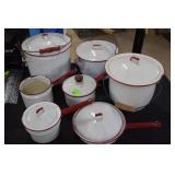 Red and white enamelware incl two lidded stock pot
