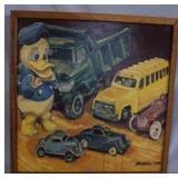 Nostalgic toys framed acrylic on canvas signed Con